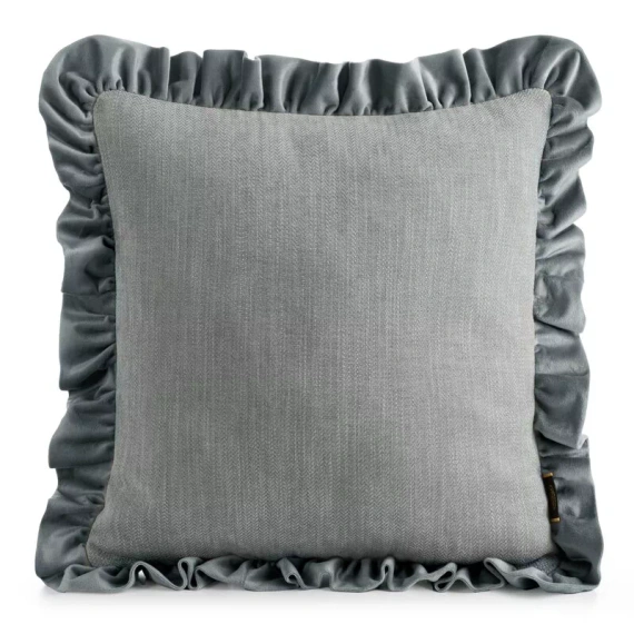 Eurofirany Elvara funda decorativa 45x45 de terciopelo con volante - plateada