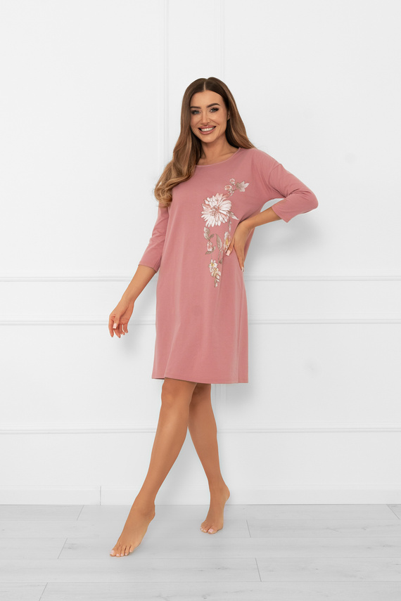 Camisón de señora Akita - algodón, manga 3/4, aplicación floral Moda Italiana