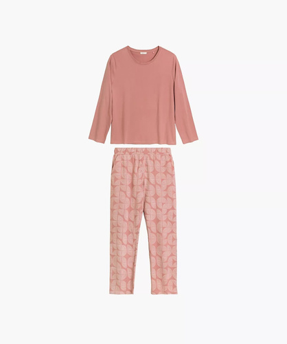 Atlantic NLP-522 Pijama larga para mujer 100% algodón Pantalones con estampado rosa