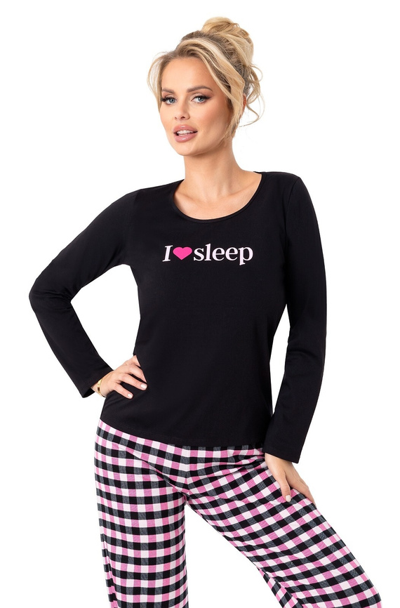 Pijama de mujer Donna Sleep Long negro - algodón, manga larga, embalado en una bolsa de plástico