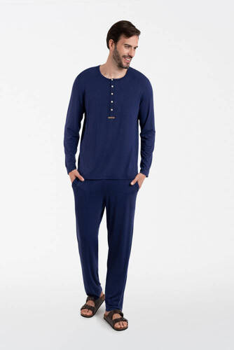 Amigo Pijama de manga larga para hombre, pantalón largo Moda Italiana - azul marino