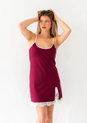 Camisón Dkaren Emma 2 de algodón con encaje y tirantes ajustables - burdeos