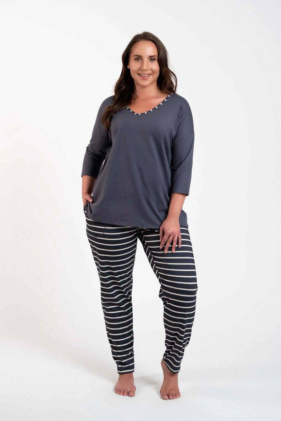 Betty Pijama de señora manga 3/4, pantalón largo Moda Italiana - estampado grafito/grafito