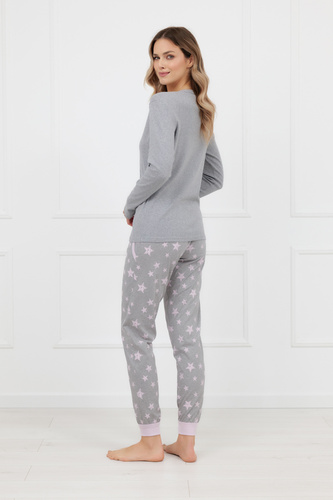 Pijama de algodón gris Sara Ladies' Italian Fashion, manga larga y pantalón