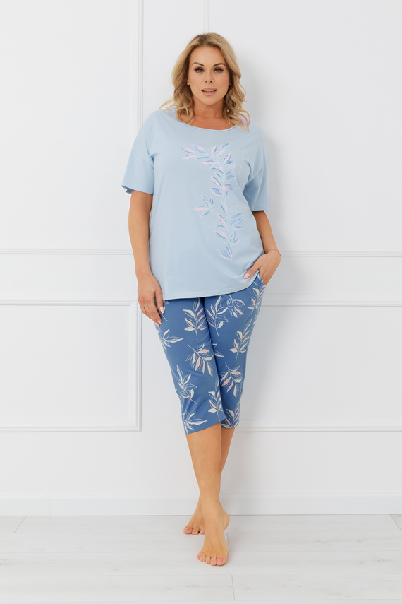 Pijama señora ERULA Moda italiana algodón manga corta 3/4 pantalón - azul