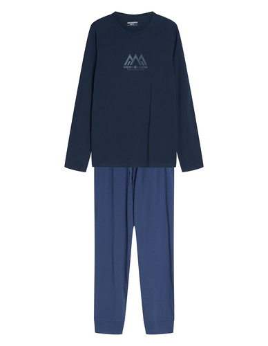 Henderson Fin 45499 Pijama larga para hombre 100% algodón con estampado steel blue