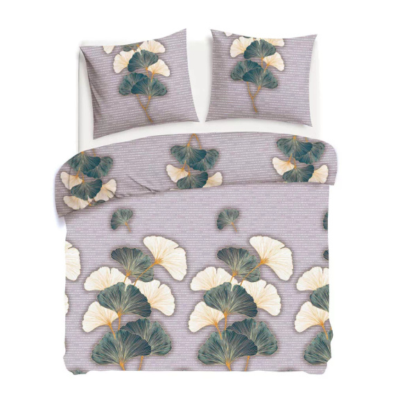 31510/2 Flannelove ropa de cama Darymex beige verde hojas de ginkgo- set, 100% algodón, cálido y suave