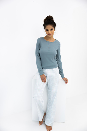 Janelle Sensis - Pijama de mujer con mangas largas y pantalón a cuadros