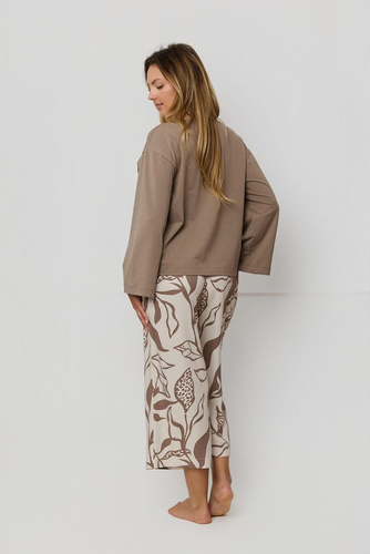 Pijama Mujer Luna PS75 Mefemi by Nipplex mocha - Camiseta Algodón + Pantalón Viscosa 7/8 | Confort y Estilo Premium