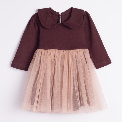 226167 Nicol HANIA Vestido con tul beige marrón manga larga para niña