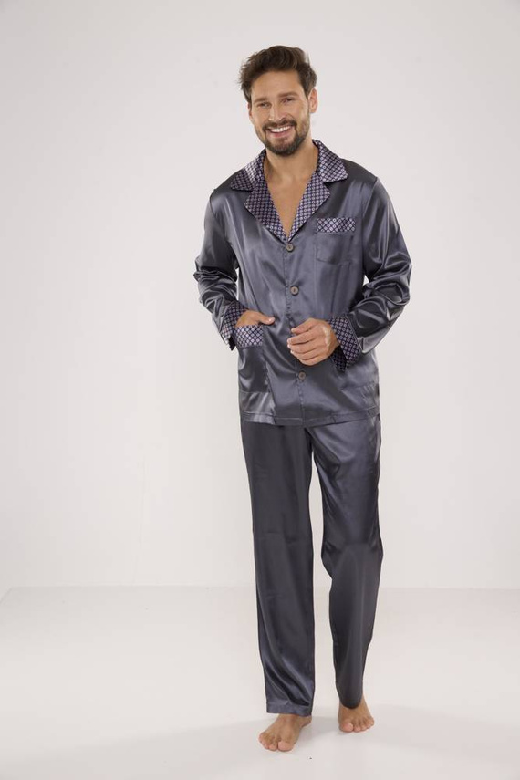 939 Pijama de satén gris para hombre
