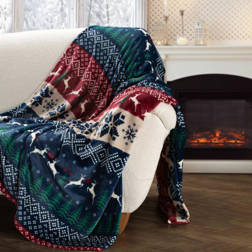 Eurofirany Manta de Navidad azul marino rojo con motivos escandinavos - colcha de microfibra suave, 240 g/m²