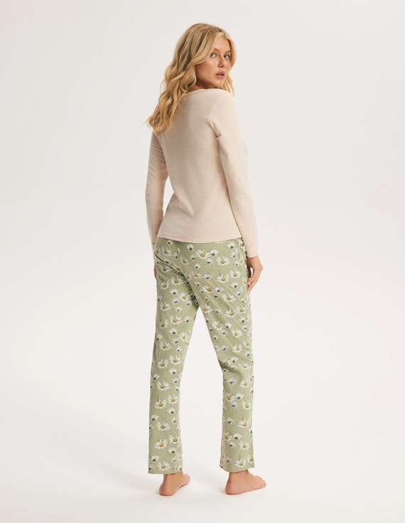 Pijama de mujer Henderson Gina 45397 beige acanalada abotonada de algodón