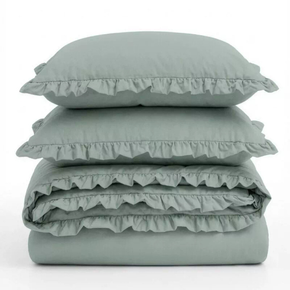 Ropa de cama de algodón con volante Eurofirany 100% algodón con cremallera color salvia