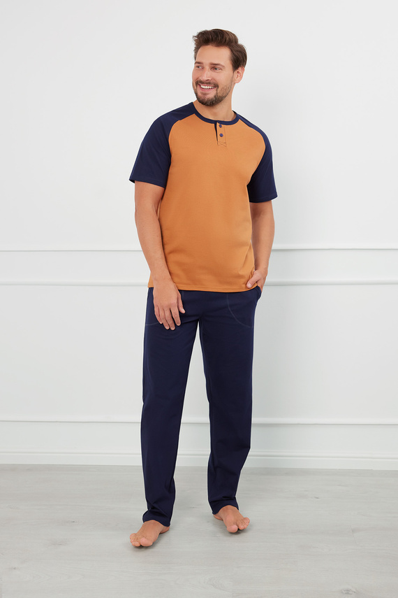 Pijama Alexander Hombre manga corta, pantalón largo Moda Italiana - coñac/granada