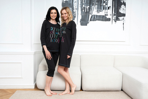 Olza Pijama de señora manga 3/4, pantalón 3/4 Moda Italiana - negro