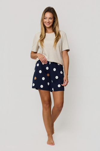 Pijama de mujer Mefemi by Nipplex Oceane beige - viscosa acanalada, camiseta y pantalón corto con guisantes