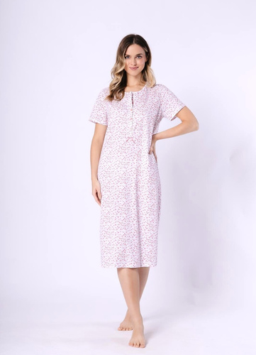 Camisa Oriana mujer 1723/1760 Leveza algodón coral, manga corta, botones, midi