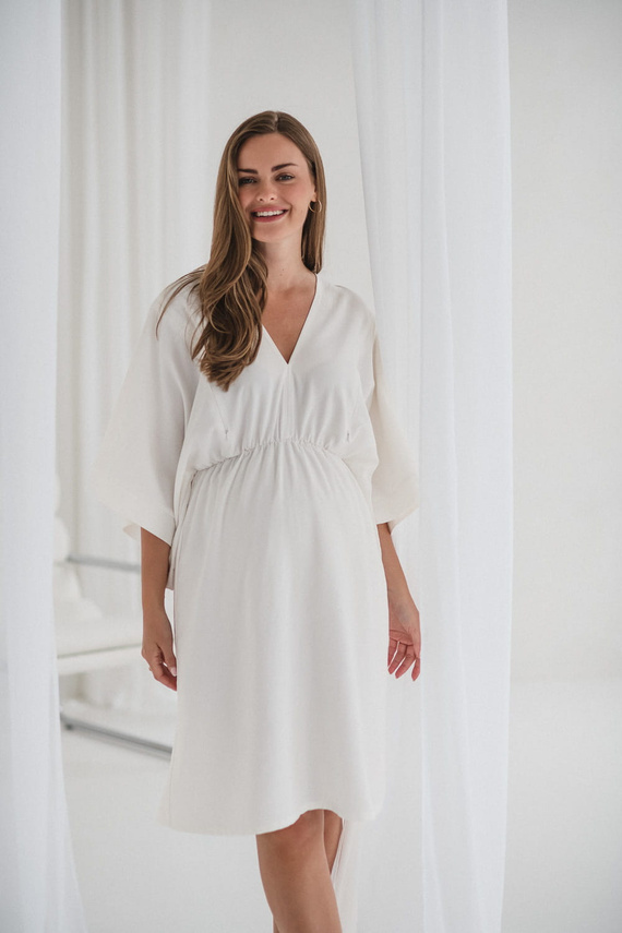 Vestido de maternidad y lactancia Mama Zen Milk&Love crema - kimono con cremalleras, modal