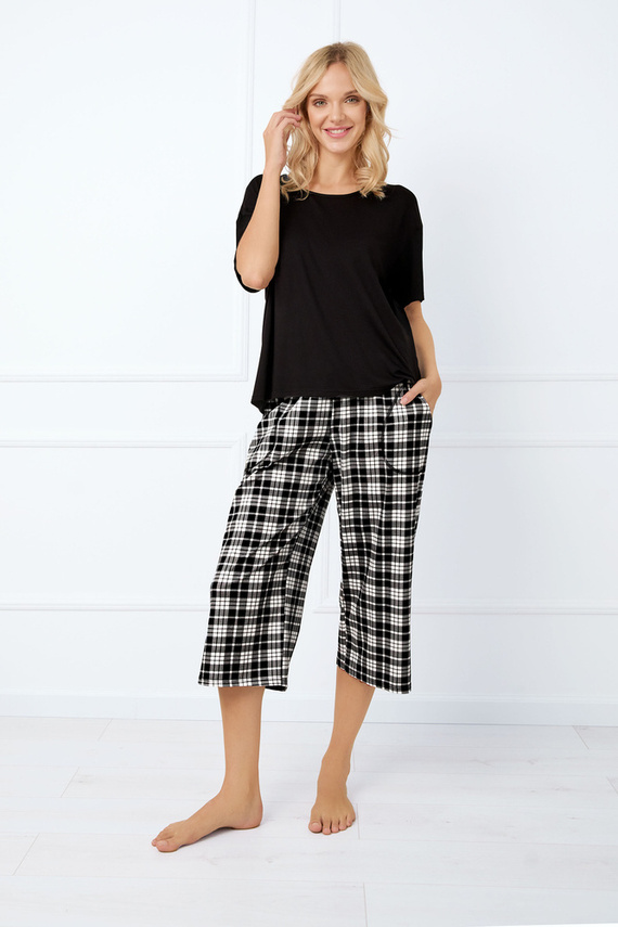 Klara Pijama señora manga corta, 7/8 pantalón Moda Italiana - negro/estampado