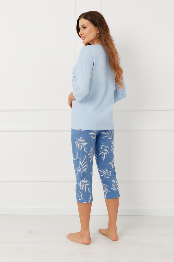 Pijama señora Erula Moda Italiana jersey 3/4 algodón talla grande-azul