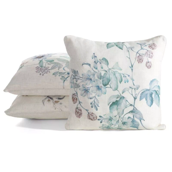 Lino 41 Funda de almohada decorativa Eurofirany | Verde natural, estampado de hojas