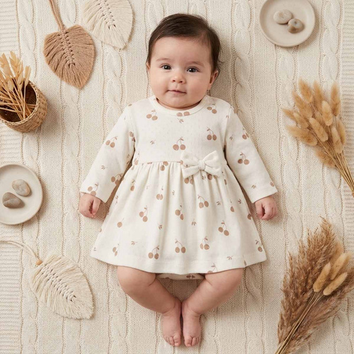 224031 Nicol Vestido-Body para Bebé 100% Algodón Calado con Cerezas