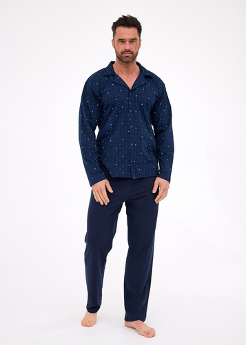 114/80 Pijama de hombre Cornette | Frente abierto, 100% algodón, cuello y bolsillos