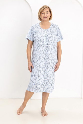 Camisón de señora 018 Regina azul- 100% Algodón de primera calidad, Botones, Cuello arrugado, Dormir confortable cada noche