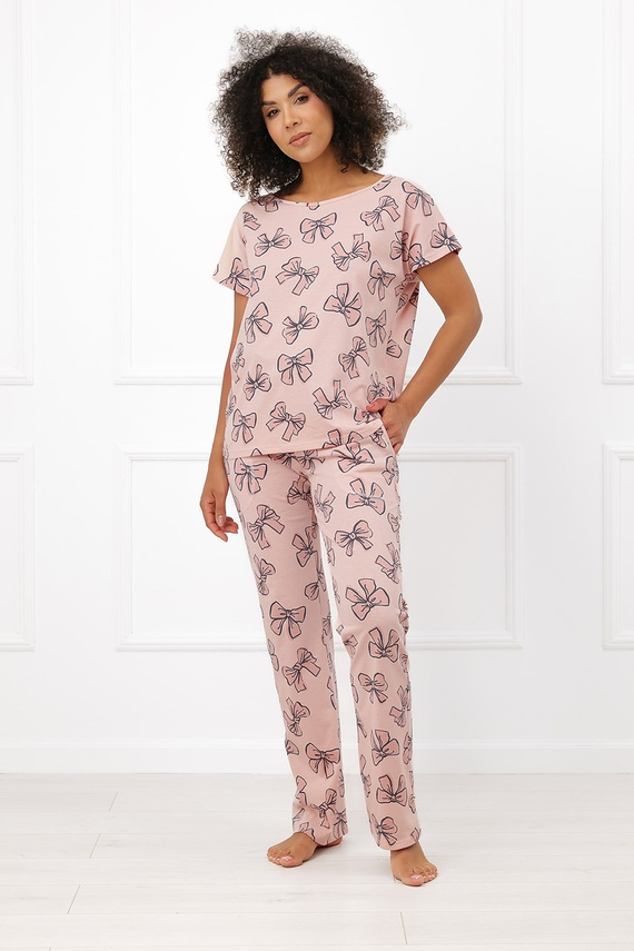 Italian Fashion Silano pijama de mujer 100% algodón pantalones largos con lazos