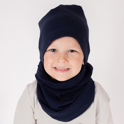 219268 Willy Nicol conjunto sombrero + snood algodón - azul marino, rayas