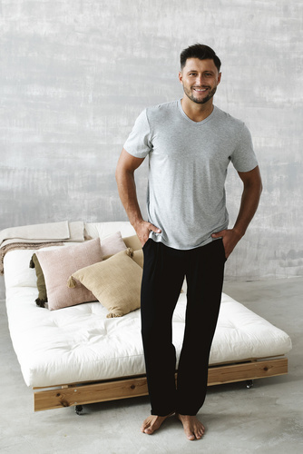 Dallas Pijama de manga corta para hombre, pantalón largo Italian Fashion- melange/negro