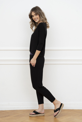 Estilo Conjunto de manga 3/4 para mujer, largo.pantalones moda italiana negro