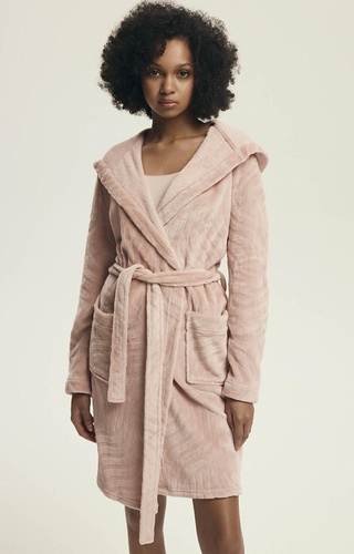 43602 Devyn Bata de mujer con capucha Henderson rosa empolvado - corta, cálida, terciopelo