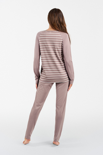 Oda Pijama de manga larga para mujer, pantalón largo Moda Italiana - estampado capuchino/cappuccino