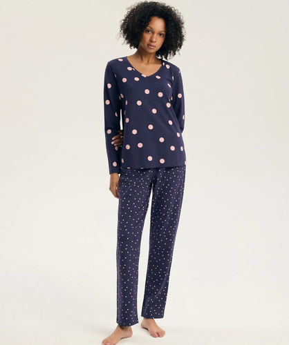 Henderson Gitte 45425 Pijama larga para mujer 100% algodón Escote en V azul acero