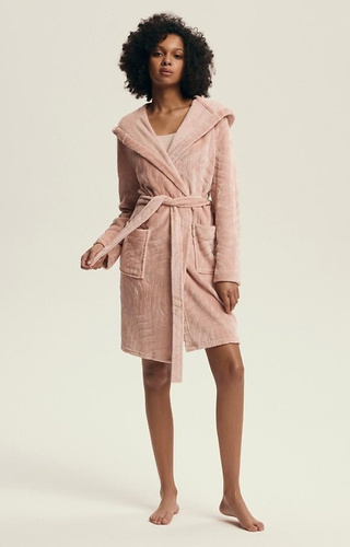 43602 Devyn Bata de mujer con capucha Henderson rosa empolvado - corta, cálida, terciopelo
