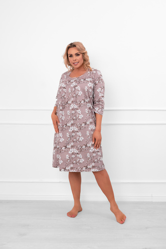 Camisón de señora Oshima de algodón con mangas 3/4 y estampado floral Moda Italiana