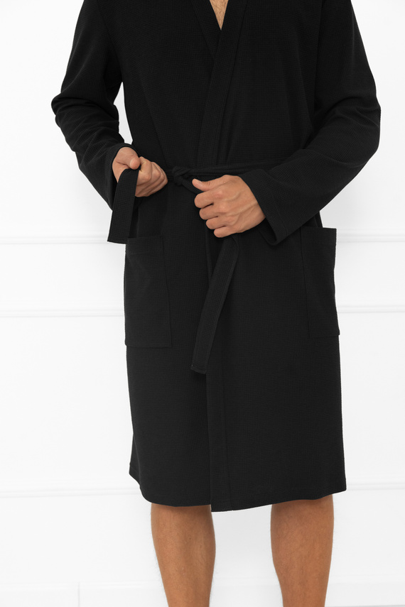 Bata de hombre Bono Italian Fashion negra - con cinturón, estampado en relieve, elegante y cómoda