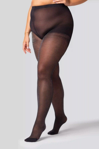 Shine Medias de mujer Queen Size 30 den - negro con purpurina plateada, brillante