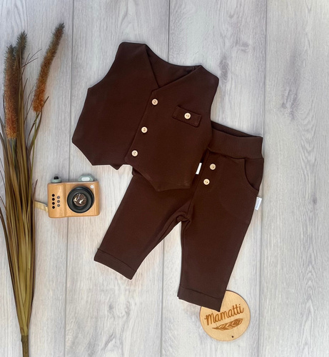 Mamatti KC018 conjunto elegante niño chaleco pantalón chocolate