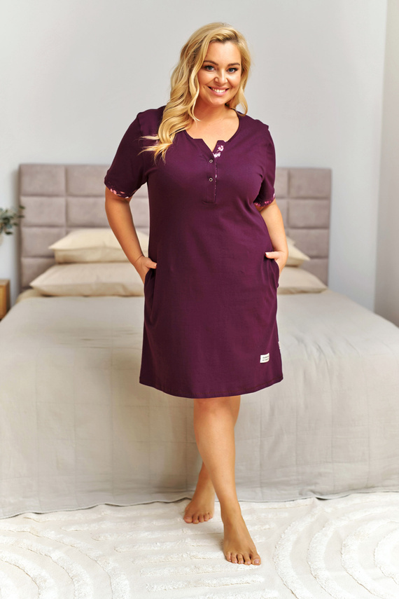 7472 Doctor Nap camisón de algodón bordó con bolsillos-burgundy