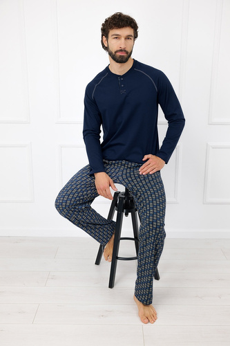 Pijama masculina Rufin Italian Fashion de algodón manga larga pantalón azul marino