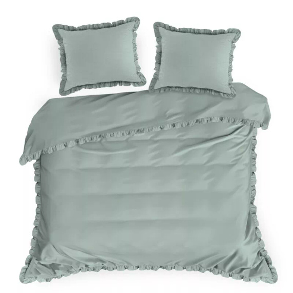 Ropa de cama de algodón con volante Eurofirany 100% algodón con cremallera color salvia