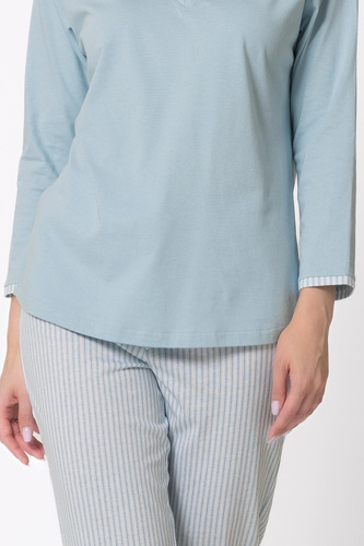Pijama de mujer Leveza 1767 Anita 7/8 verde grosella 100% algodón confort