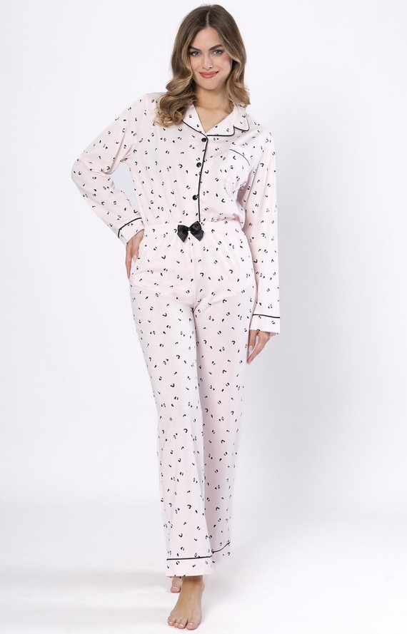 Pijama de mujer Laveza Alka 1618 rosa claro- algodón, manga larga, abotonado