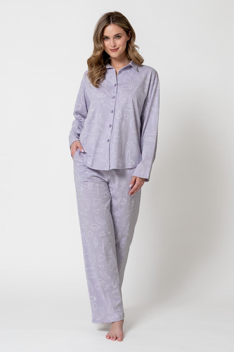 Pijama de mujer Leveza 1784 Marcelina lila 100% algodón con botones