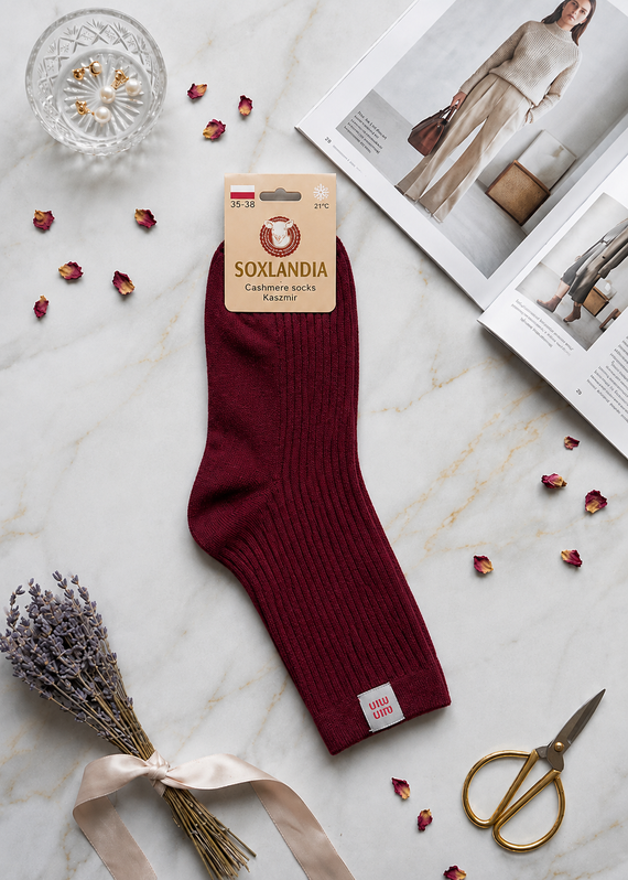 Calcetines de mujer WIK Soxlandia 3044 wz.11 Cachemir 95% cálidos de invierno - burdeos