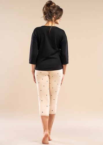 Pijama de mujer MK30 Night Song Belle Reverie negro- algodón, manga 7/8, comodidad y estilo femenino