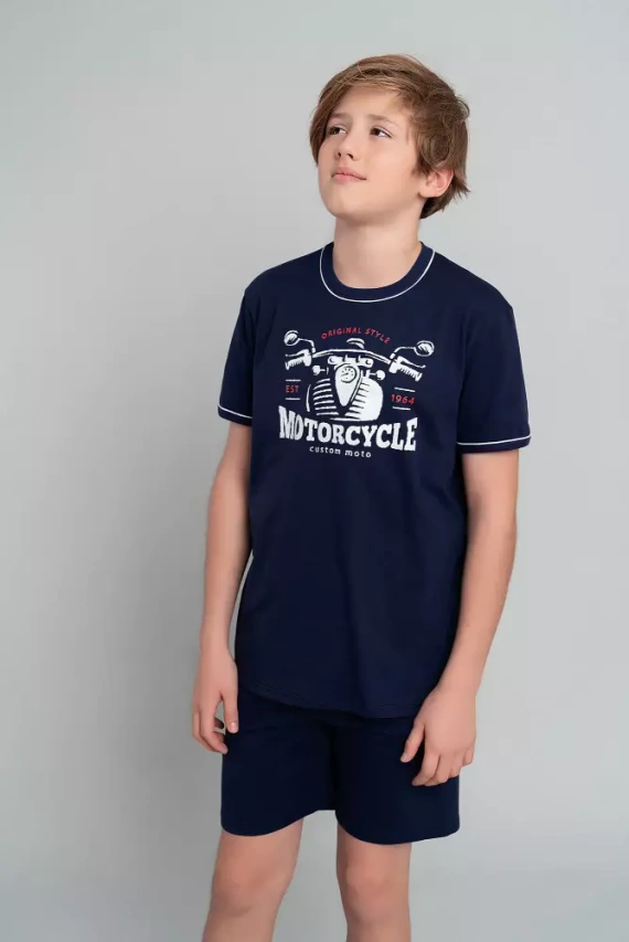 Gibson Pijama de manga corta para niño, pantalón Italian Fashion - azul marino